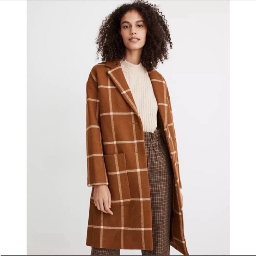 NEW! Madewell Windowpane coat brown plaid size XL elmcourt window pane